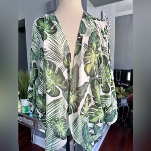 Palm Print Open Front Tunic